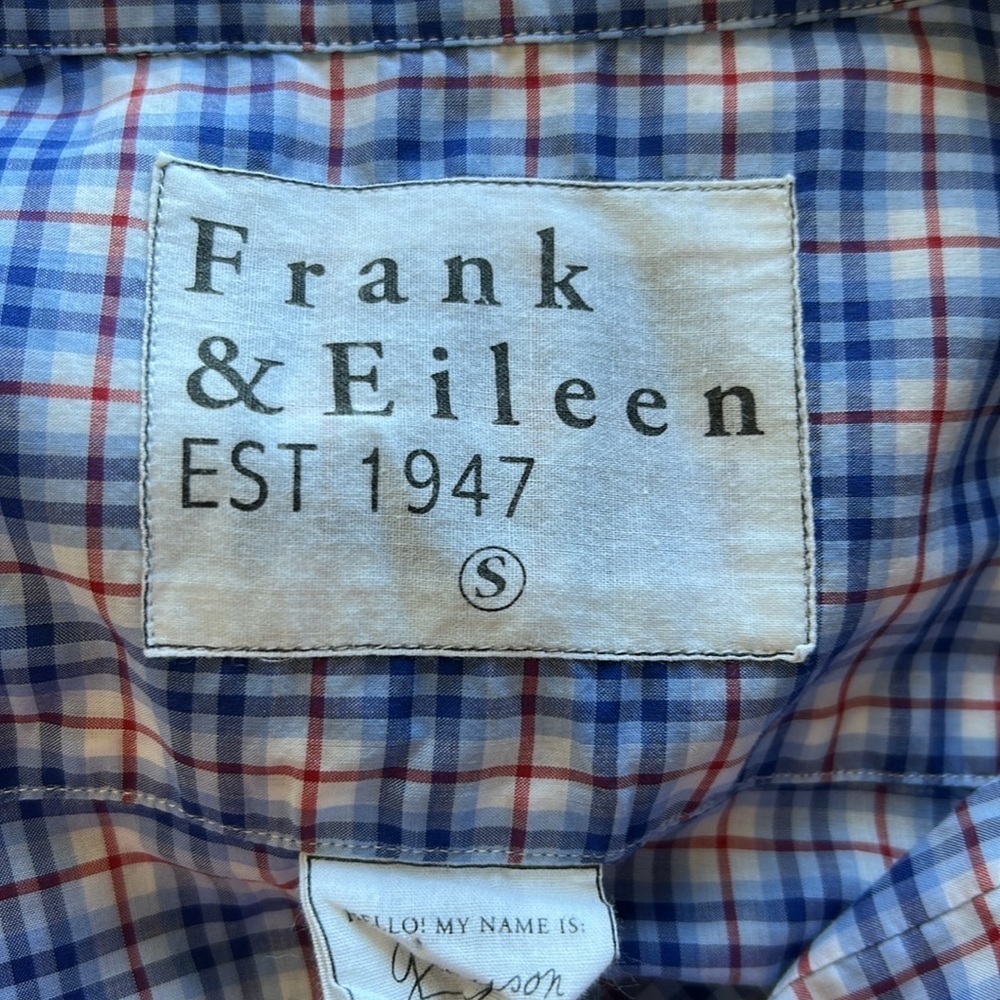 Frank and Eileen Grayson Shirt Italian Fabric Plaid Blue Red Classic Fit Sz S - Picture 10 of 15